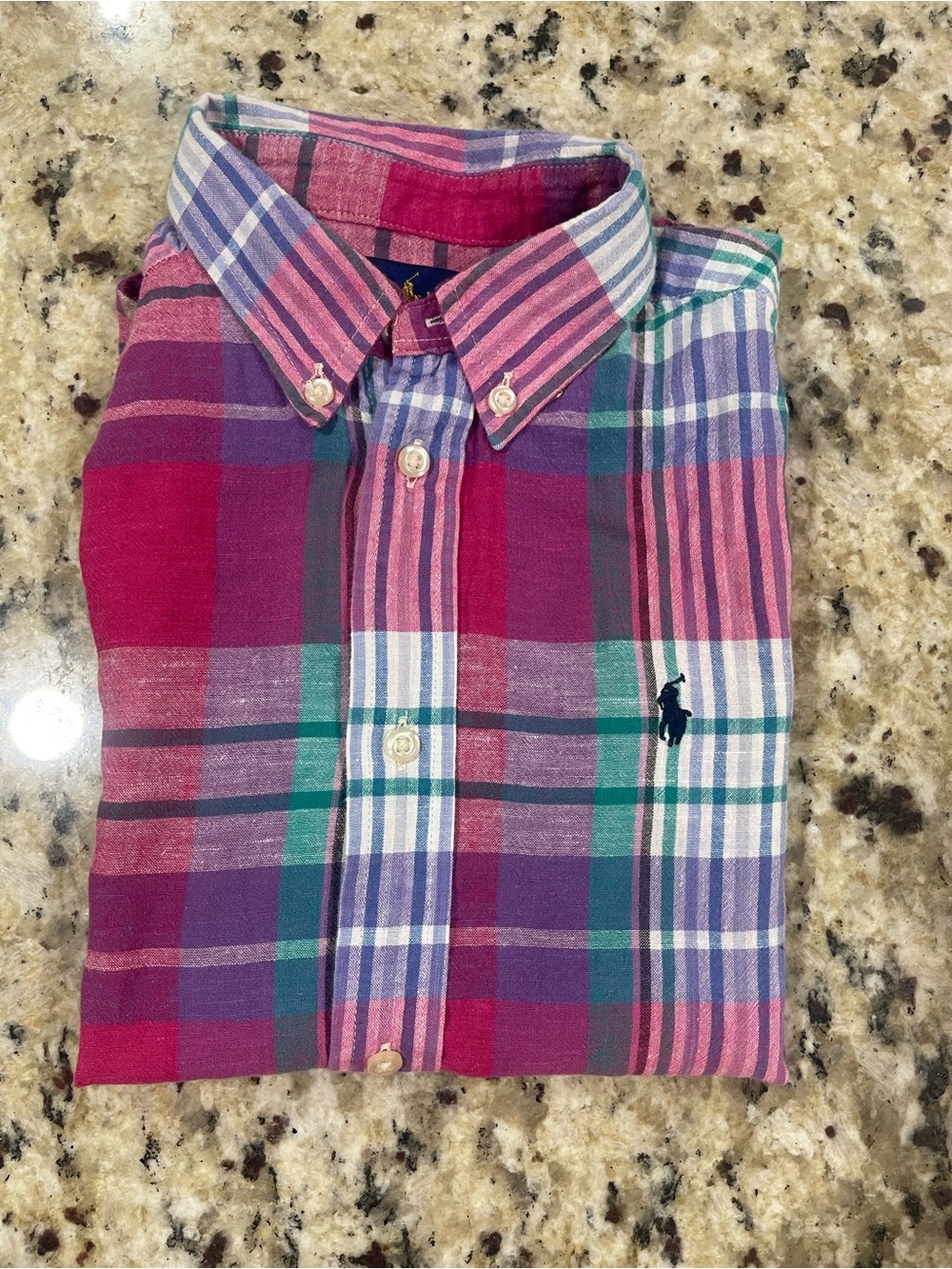 Ralph Lauren Kids Plaid Button-Down Shirt in Pink, Purple & Green